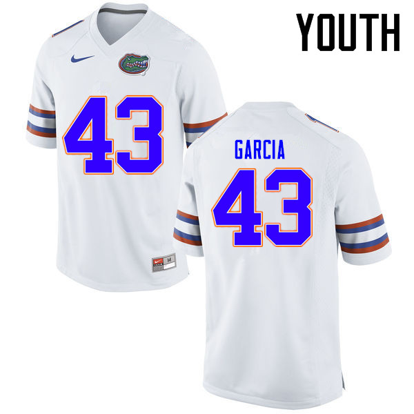 Youth Florida Gators #43 Cristian Garcia College Football Jerseys Sale-White